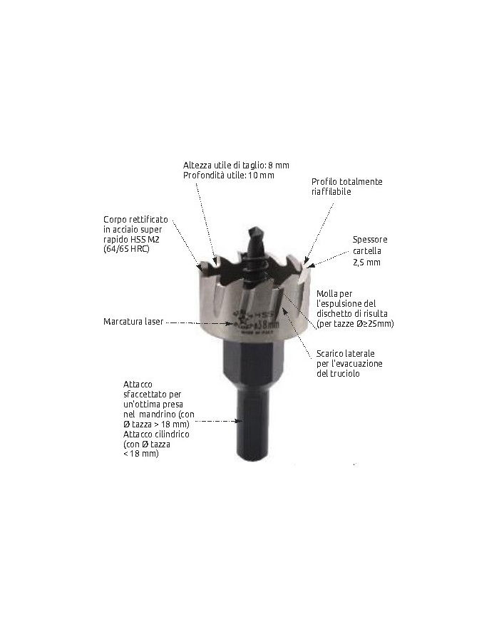 FRESA A TAZZA HSS SCARICO LATERALE D.51 MM