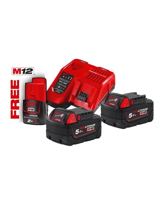 KIT BATTERIE 18V MILWAUKEE 2X5.0AH 1X2.0AH 12V
