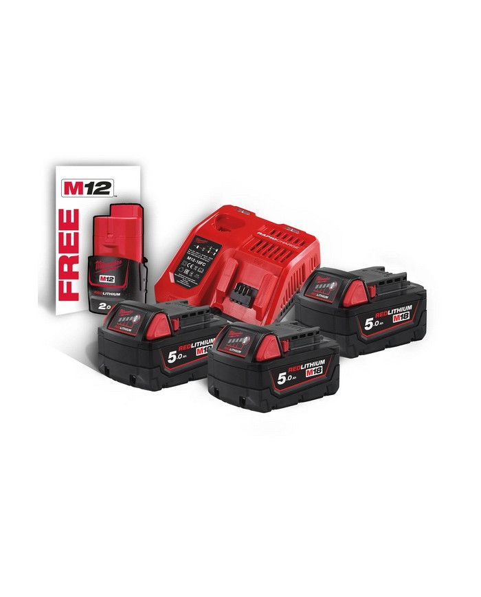 KIT BATTERIE 18V MILWAUKEE 3X5.0AH + 1X2.0AH 12V