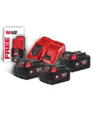 KIT BATTERIE 18V MILWAUKEE 3X5.0AH + 1X2.0AH 12V