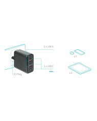 ALIMENTATORE CON 5 PORTE USB (2 USB A + 3 USB C)